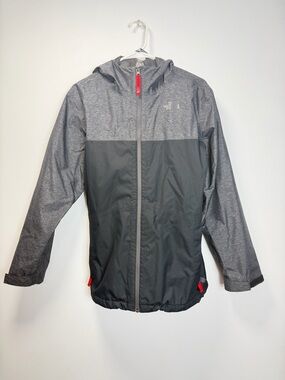 The North Face Kids' Two-Tone Gray Hooded Rain Jacket with Red Accents XL boys